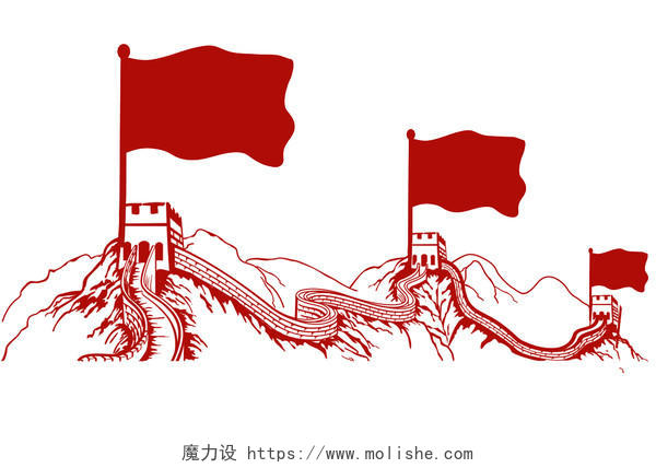 中国风喜庆十一国庆节长城红旗素材